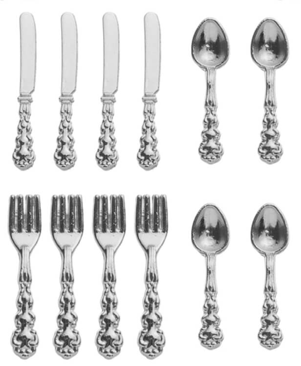 Details about   Best Quality Miniature 12 Piece Silver Cutlery Set Plate Food Dolls House
