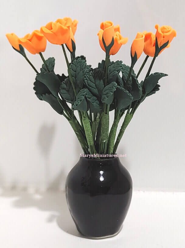 12pc Apricot Roses w/ Black Ceramic Vase