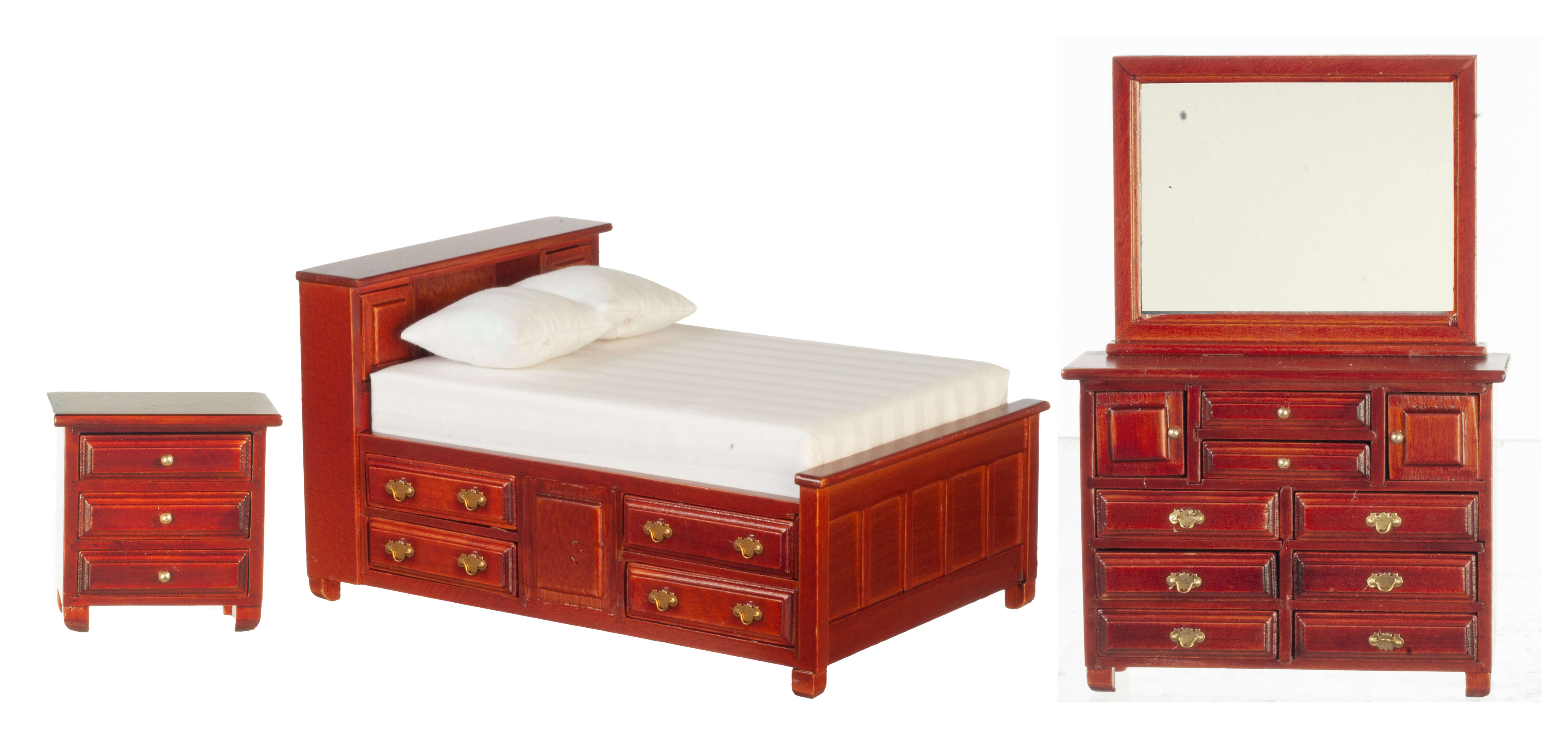 Double Bedroom Furniture Set - Mahogany - 3pc