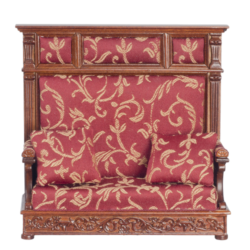 Tudor Hall Couch Red Pattern Upholstered - Walnut