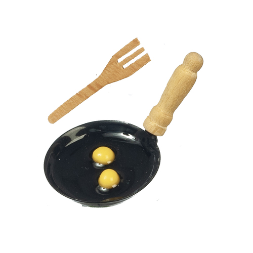 1 Inch Scale Breakfast in Frying Pan Dollhouse Miniature