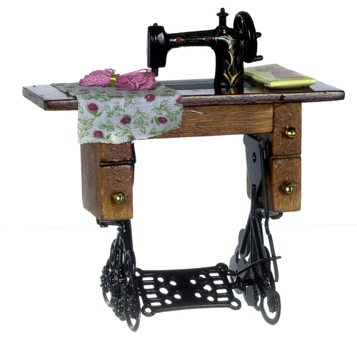 Sewing Machine w/ Fabric - Black & Walnut