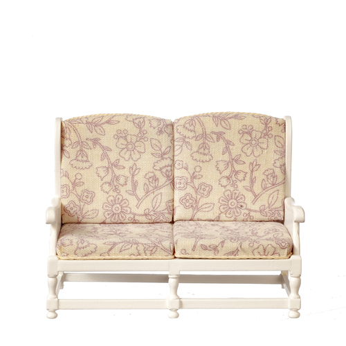 Settee - White w/ Brown Floral Fabric