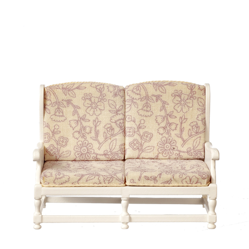 (image for) Settee - White w/ Brown Floral Fabric