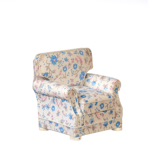 Armchair - White w/ Blue Floral Fabric