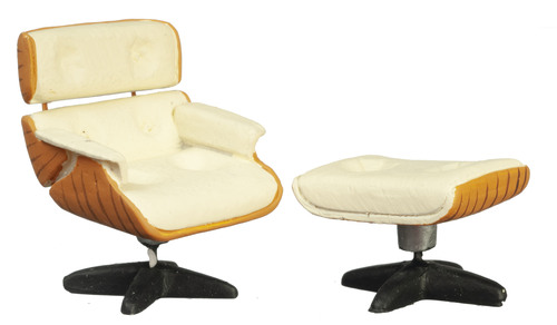 1/2in Scale Lounge Chair & Ottoman - Cream