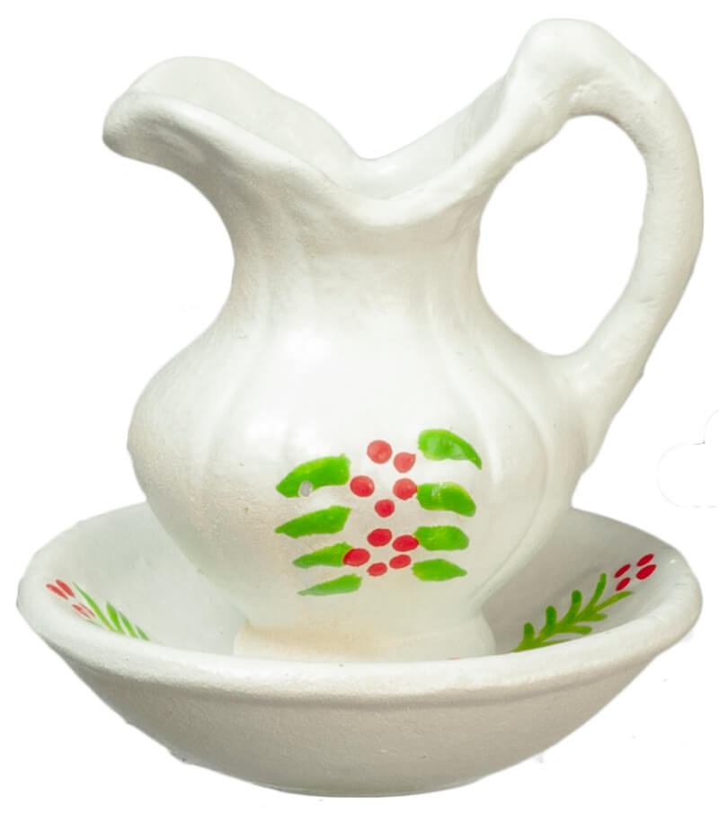 Floral Pitcher & Bowl Set Dry Sink - White