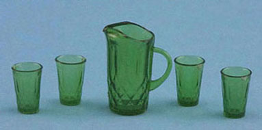 Dollhouse Miniature Chrysnbon Water Pitcher and Drinking Glass Set Green CB88EG 