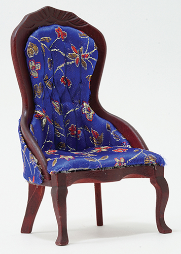 Victorian Ladys Chair - Blue Floral Fabric - Mahogany