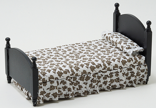 Single Bed - Black & Brown Floral Fabric