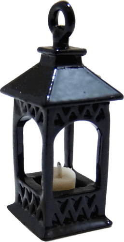 H176 Dollhouse Miniature Small Black 1 1/4" Lantern w/ Candle 