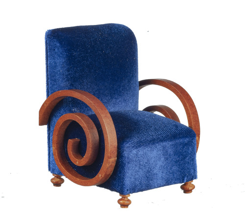 Art Deco Chair - Blue & Walnut
