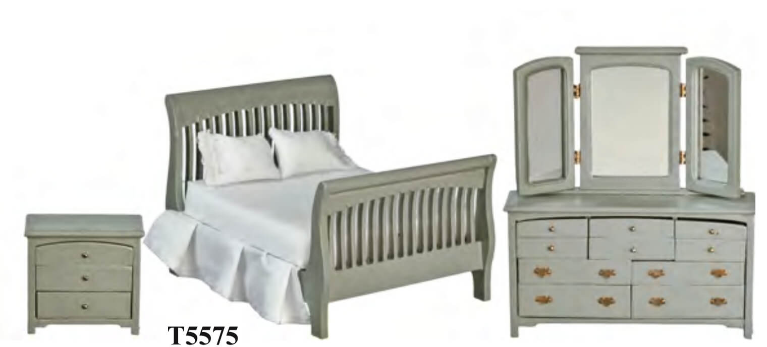 Slat Bedroom Set - Gray - 3pc