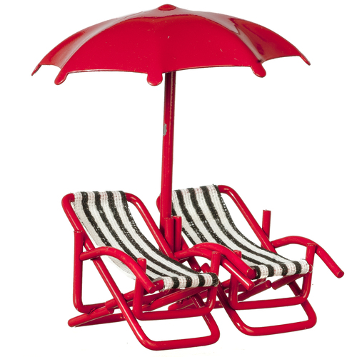 1/2in Scale Double Beach Chairs w/ Umbrella