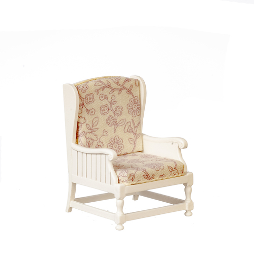 Armchair - White w/ Brown Floral Fabric