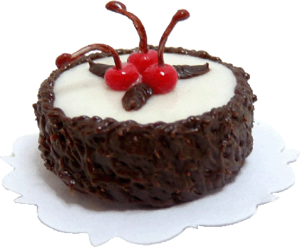 Dolls House Miniature Black Cherry and Chocolate Cake 