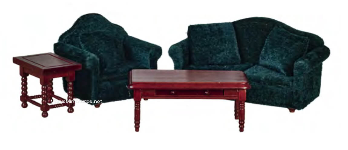 Living Room Furniture Set 4pc - Dark Green & Mahogany