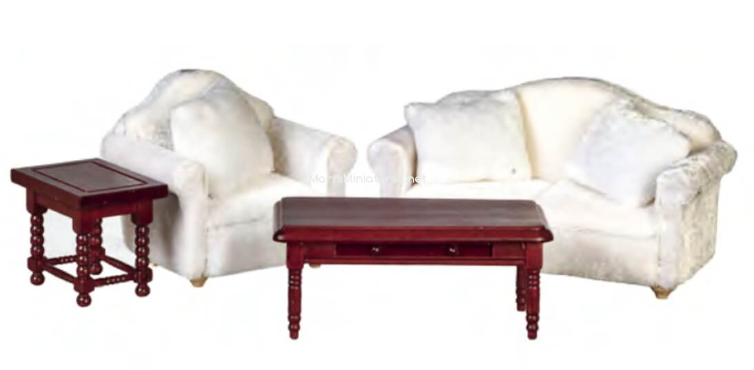 Living Room Furniture Set 4pc - White & Mahogany