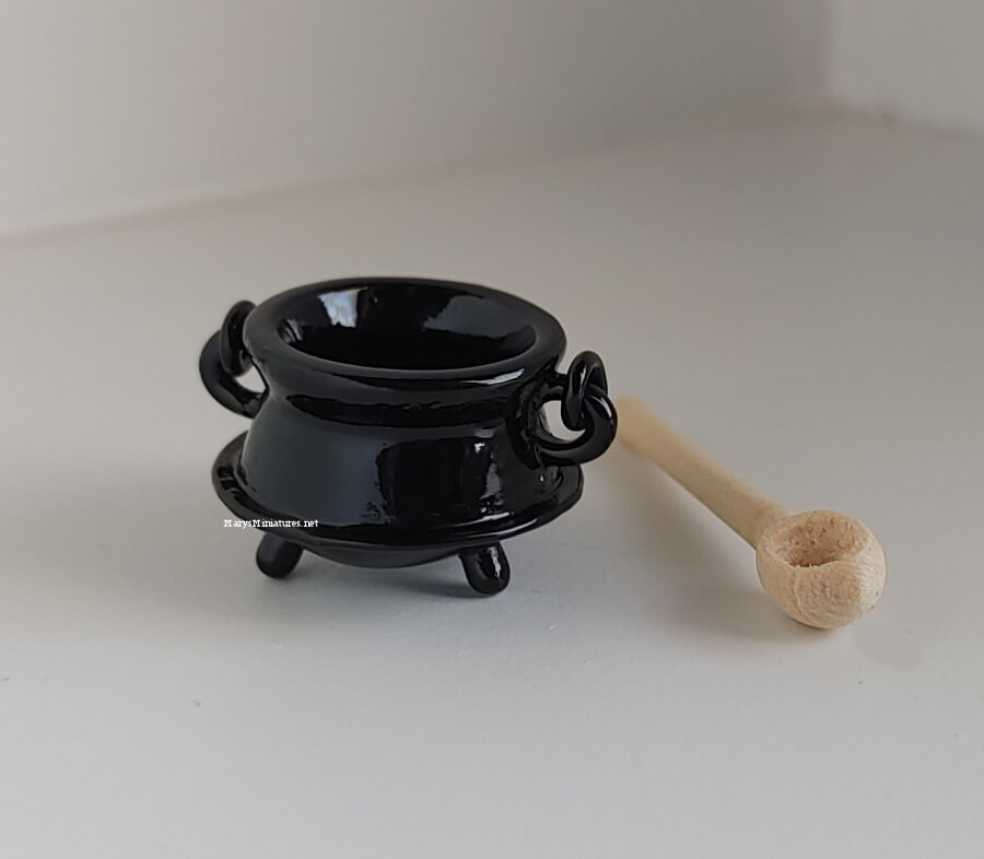 Black Cauldron w/ Wooden Spoon