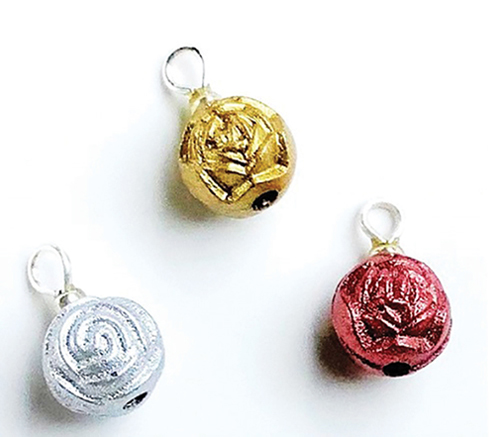 Burgundy Gold & Silver Rose Ornaments 3pc