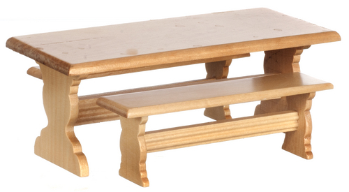 Oak Trestle Table w/ 2 Benches