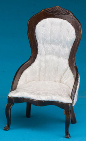 Victorian Lady's Chair w/ White Brocade Fabric - Walnut