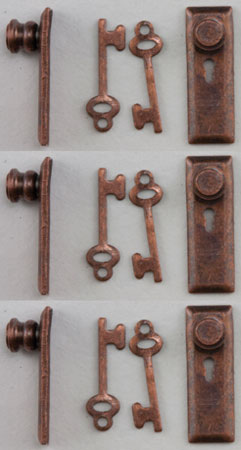 1/2in Scale Door Knob - Key Plate & Keys Bronze 6pc