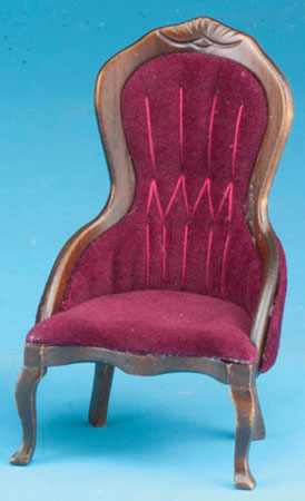 Victorian Ladys Chair w/ Red Velour Fabric - Walnut