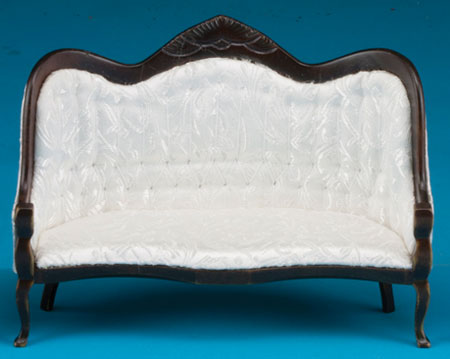(image for) Victorian Sofa w/ White Brocade Fabric - Walnut