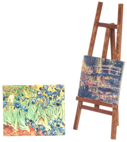 Art Easel w/ 2 Canvas Paintings