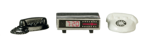 Clock Radio & Rotary Telephones 3pc Set