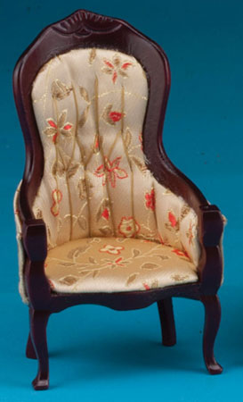 Victorian Gent's Chair w/ Floral Fabric - Mahogany