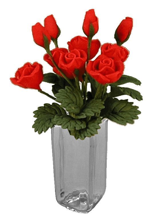 12 Long Stemmed Red Roses in Square Clear Vase
