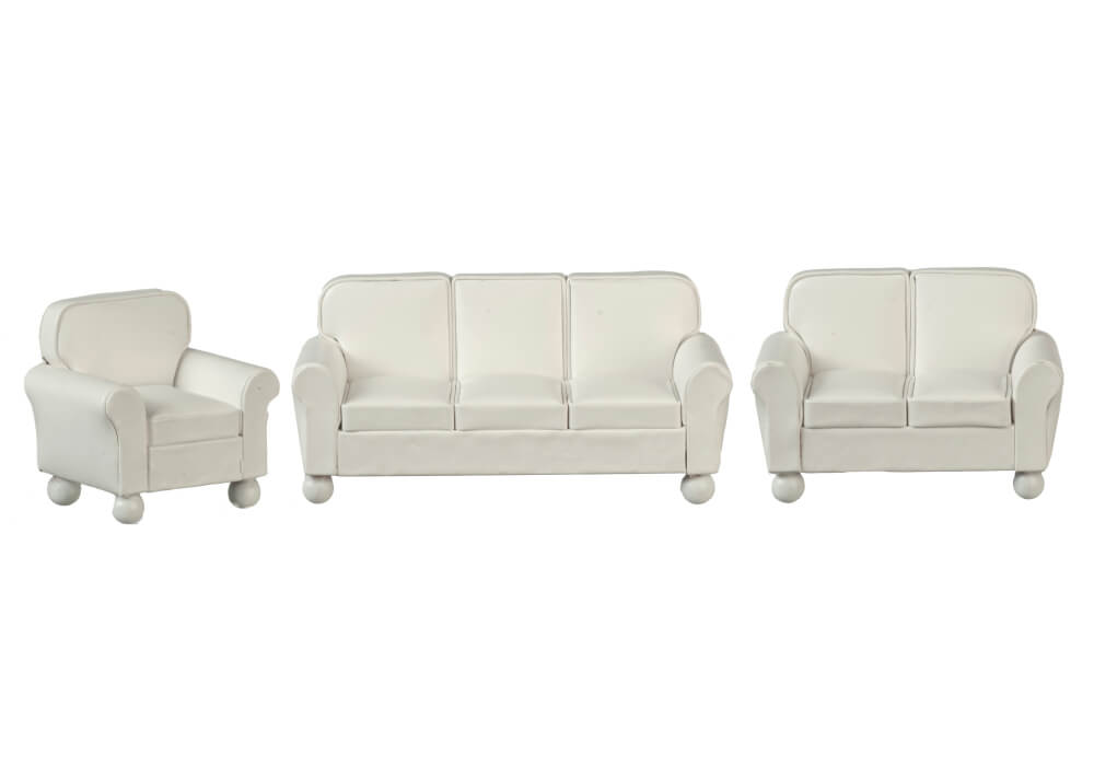 White Leather Living Room Furniture Set 3pc