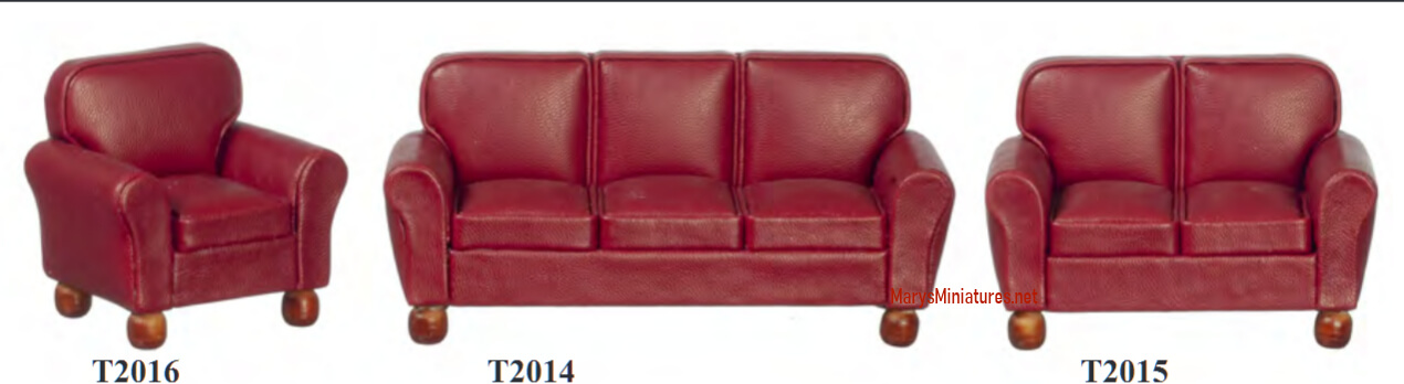 Burgundy Leather Living Room Furniture Set 3pc