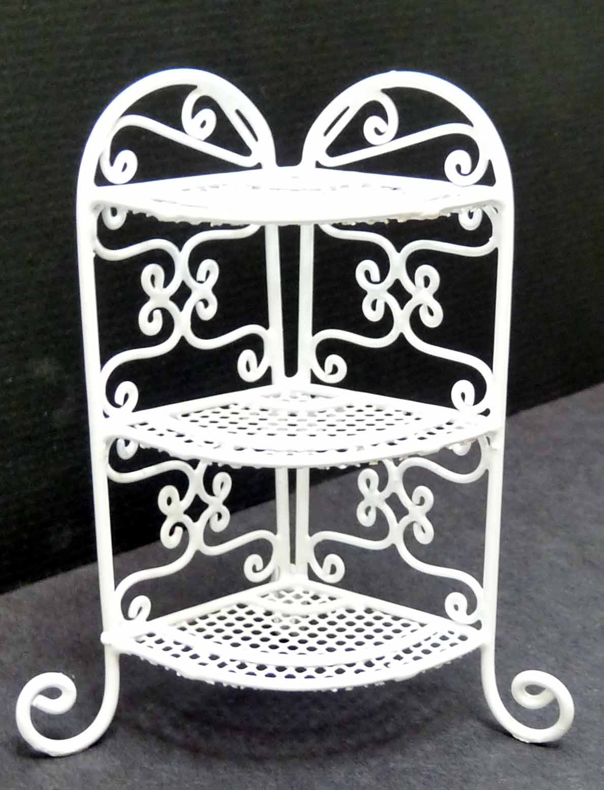 White Wrought Iron Corner Plant Stand Mary's Dollhouse Miniature Accessories