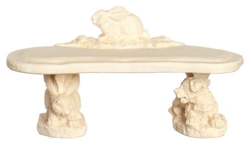 Stone Bench w/ Rabbit Decor 2pc Ivory