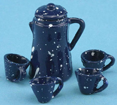Blue Enamel Splatter Coffee or Tea Set 5pc