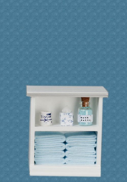 Small Bathroom Cabinet White & Light Blue w/ Accessories