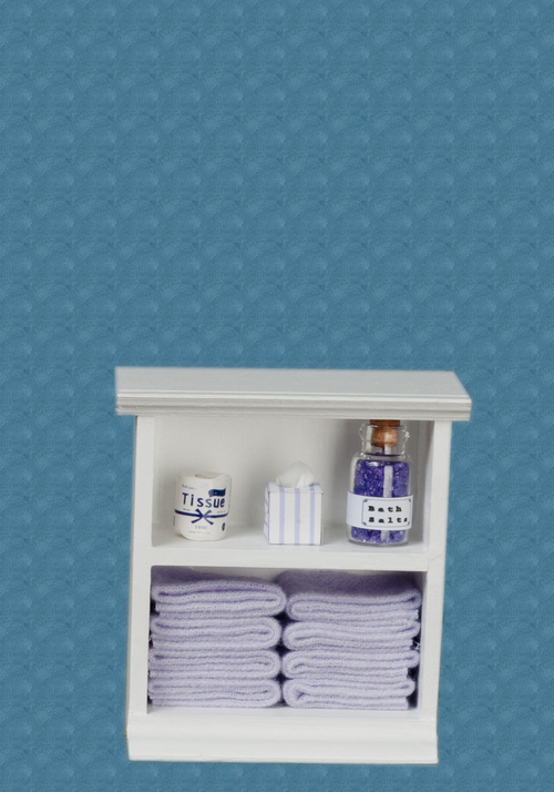 Small Bathroom Cabinet White & Lavender w/ Accessories