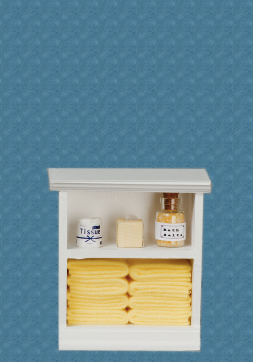 Small Bathroom Cabinet White & Yellow w/ Accessories