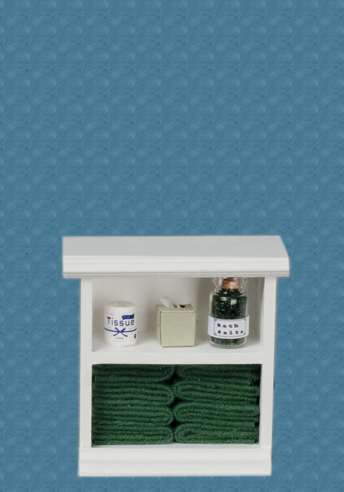 Small Bathroom Cabinet w/ Accessories - White & Dark Green