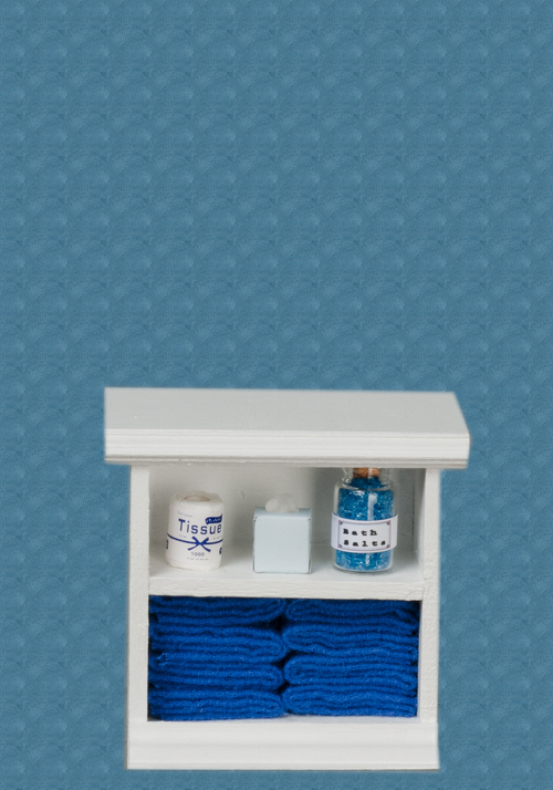 Small Bathroom Cabinet White & Dark Blue w/ Accessories