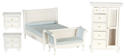 White Sleigh Bed 5pc Bedroom Furniture Set