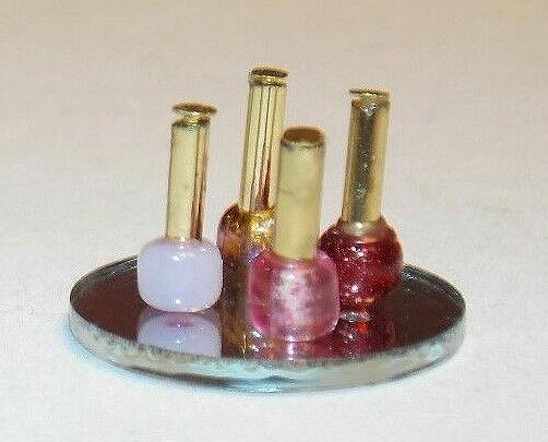 Mirrored Manicure Tray 4 Nail Polish Bottles Perfume