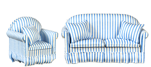 Blue and white striped sofa