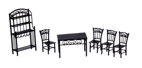 1/2in Scale Black Wire Kitchen or Dining Room Set 6pc