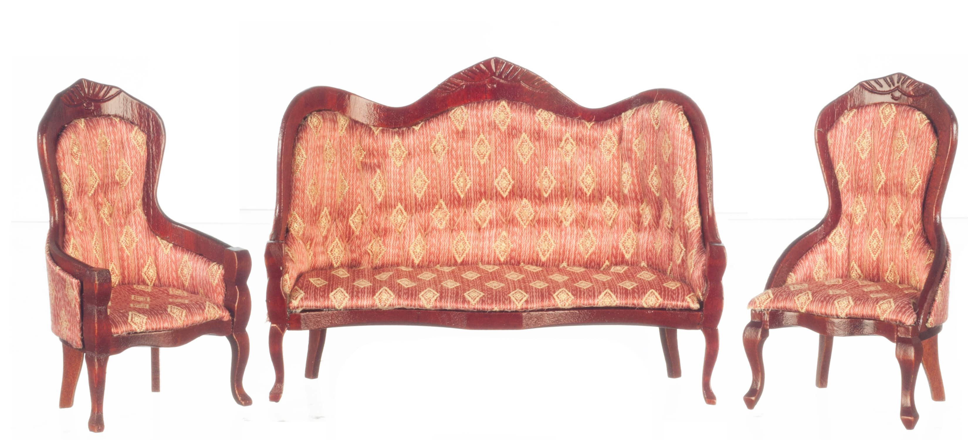 Print Upholstered Victorian Living Room Set - Mahogany - 3pc