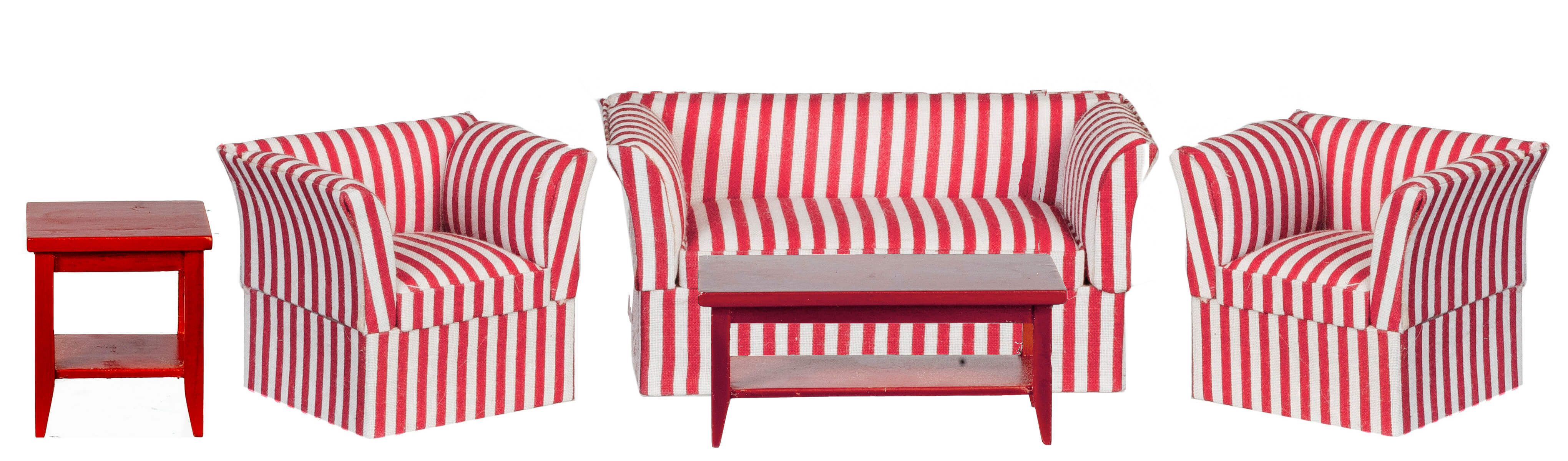 Red & White Striped Sofa & Chair Living Room Set - 5pc