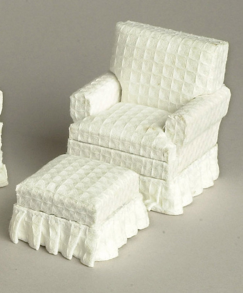 Solid Pattern White Chair & Ottoman